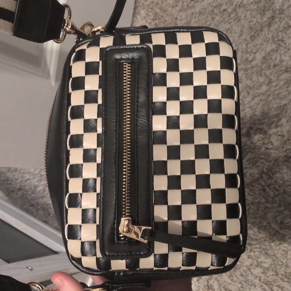 Checkered Crossbody Camera Bag